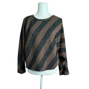 Isle by Melis Kozan striped Sweater blouse relaxed Sz large long sleeves brown